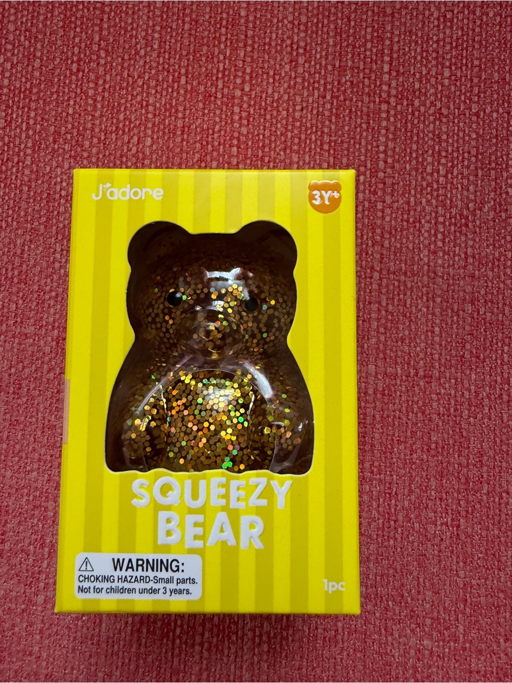 New J'adore Squeezy Bear Squishy Glitter Sensory Squeeze Squish Toy Gold Yellow